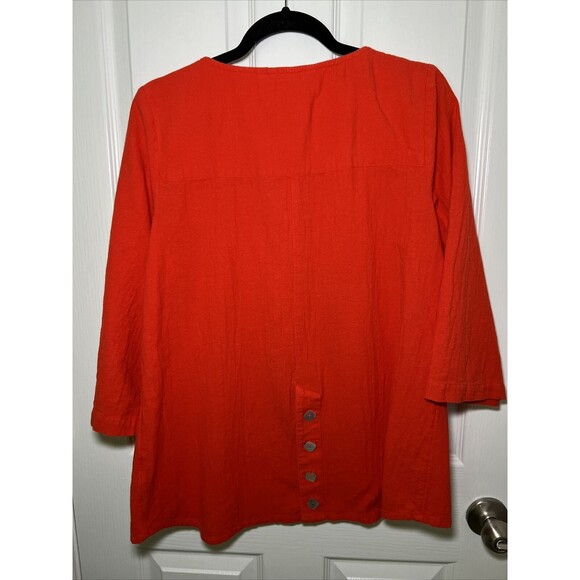 Soft Surroundings Button Down Medium Orange 3/4 Sleeve Pearlized Buttons - Picture 5 of 9